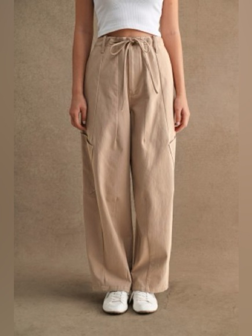 1571 • Mocha Soft Cotton Twill Angled Pockets Draw String Waist Barrel Pants